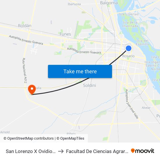 San Lorenzo X Ovidio Lagos to Facultad De Ciencias Agrarias - Unr map