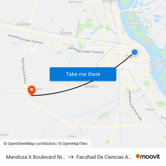 Mendoza X Boulevard Nicasio Oroño to Facultad De Ciencias Agrarias - Unr map