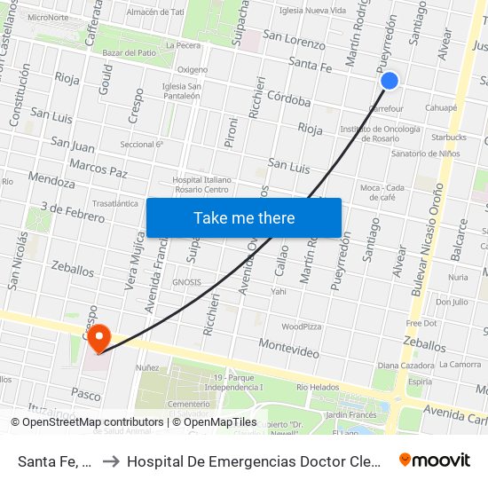 Santa Fe, 2470 to Hospital De Emergencias Doctor Clemente Álvarez map