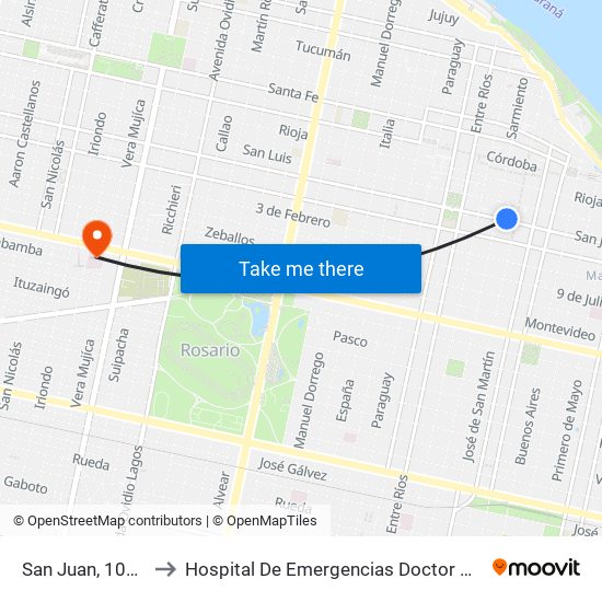 San Juan, 1000-1048 to Hospital De Emergencias Doctor Clemente Álvarez map