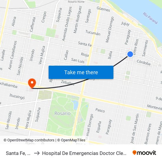 Santa Fe, 1393 to Hospital De Emergencias Doctor Clemente Álvarez map