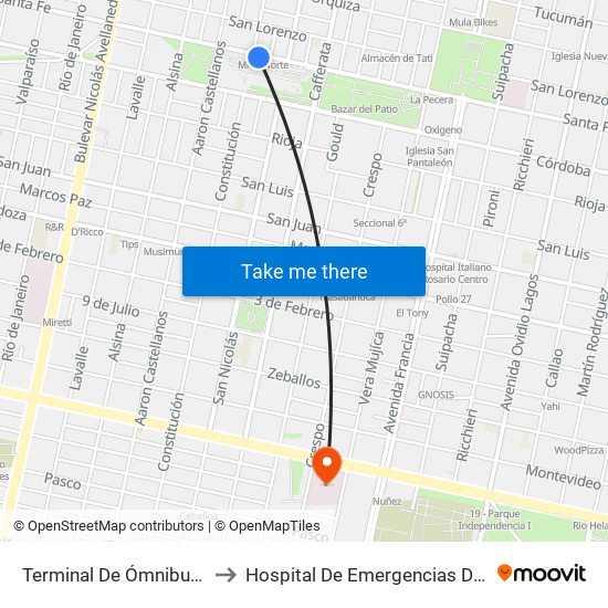 Terminal De Ómnibus Mariano Moreno to Hospital De Emergencias Doctor Clemente Álvarez map