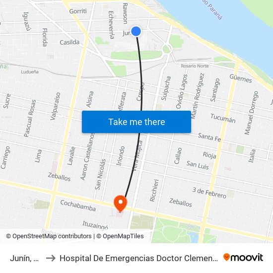 Junín, 103 to Hospital De Emergencias Doctor Clemente Álvarez map