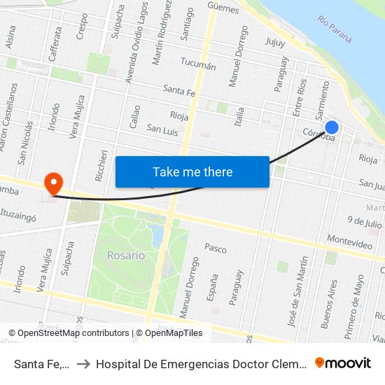Santa Fe, 998 to Hospital De Emergencias Doctor Clemente Álvarez map