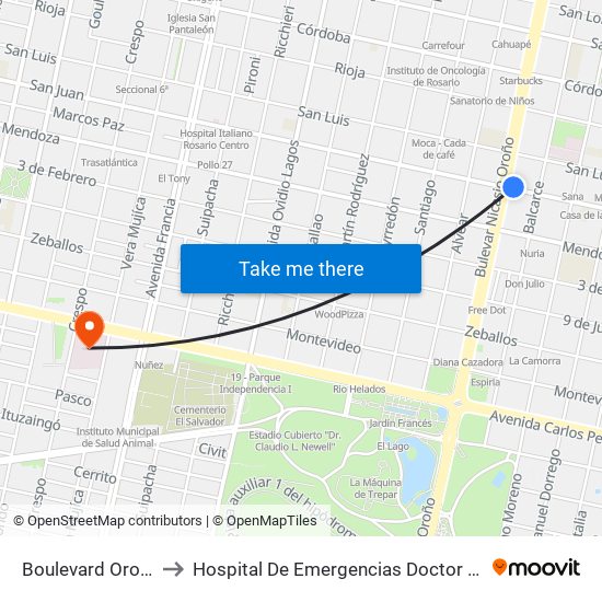 Boulevard Oroño, 1093 to Hospital De Emergencias Doctor Clemente Álvarez map