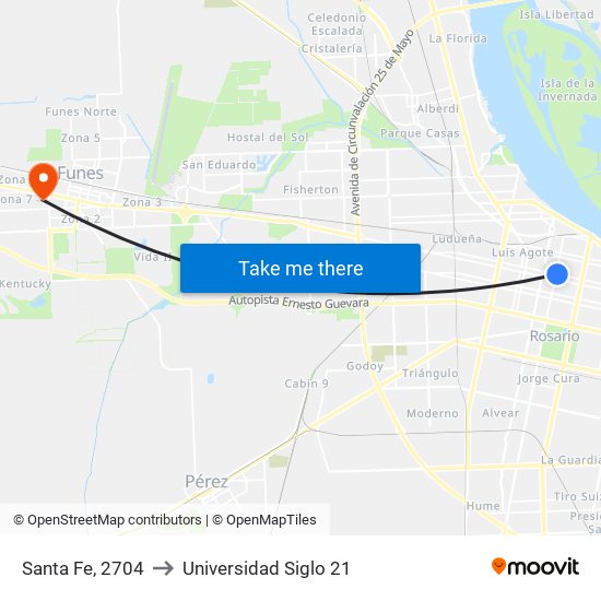 Santa Fe, 2704 to Universidad Siglo 21 map