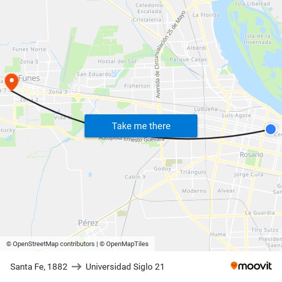 Santa Fe, 1882 to Universidad Siglo 21 map