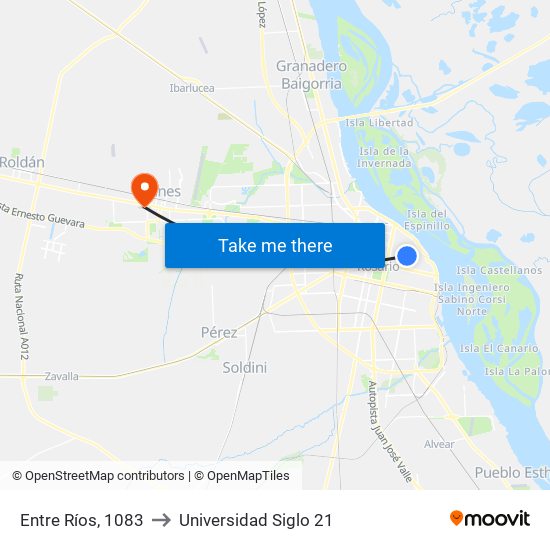 Entre Ríos, 1083 to Universidad Siglo 21 map