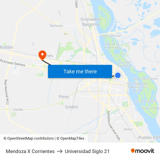 Mendoza X Corrientes to Universidad Siglo 21 map