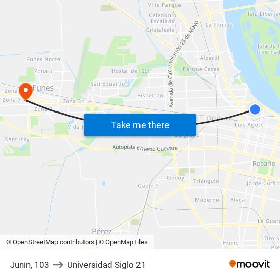 Junín, 103 to Universidad Siglo 21 map