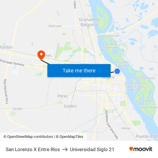 San Lorenzo X Entre Ríos to Universidad Siglo 21 map
