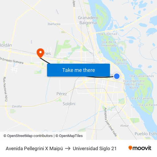 Avenida Pellegrini X Maipú to Universidad Siglo 21 map
