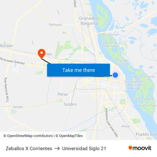 Zeballos X Corrientes to Universidad Siglo 21 map