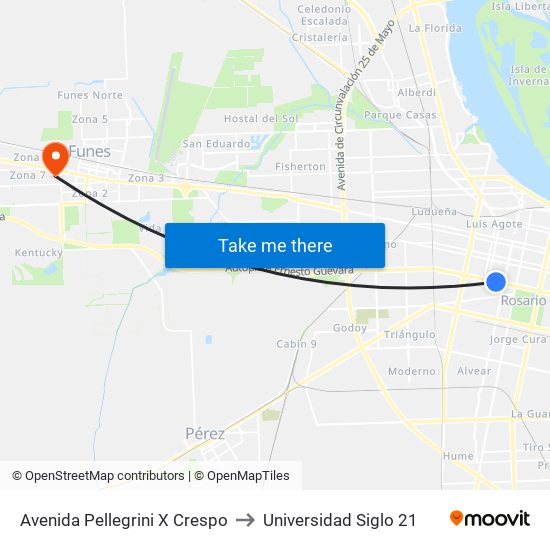 Avenida Pellegrini X Crespo to Universidad Siglo 21 map