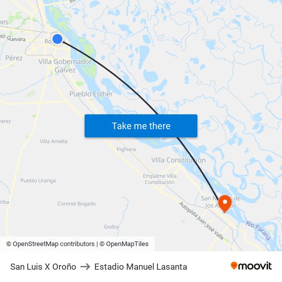 San Luis X Oroño to Estadio Manuel Lasanta map