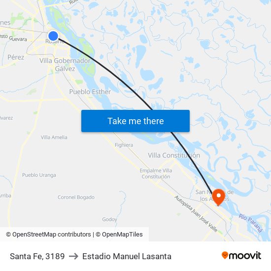 Santa Fe, 3189 to Estadio Manuel Lasanta map