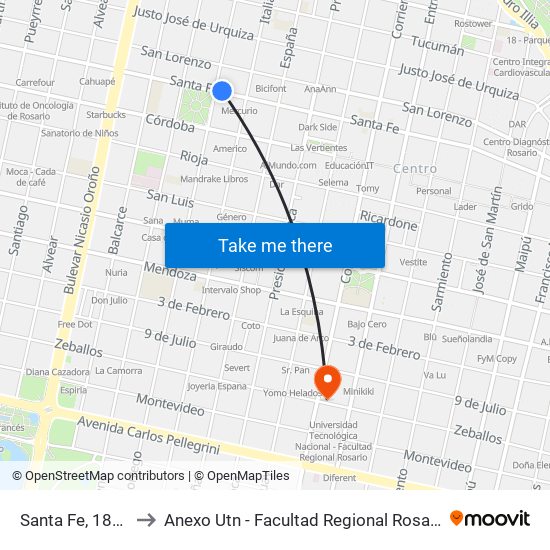 Santa Fe, 1882 to Anexo Utn - Facultad Regional Rosario map