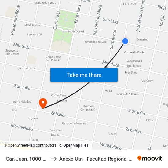 San Juan, 1000-1048 to Anexo Utn - Facultad Regional Rosario map