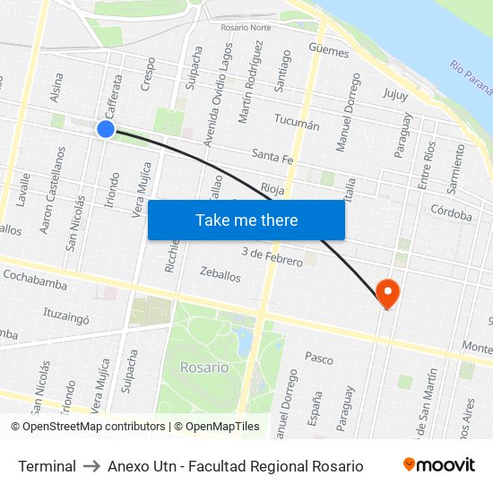 Terminal to Anexo Utn - Facultad Regional Rosario map