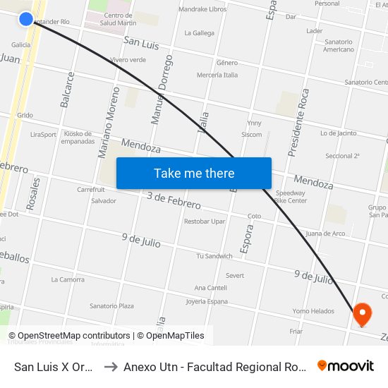 San Luis X Oroño to Anexo Utn - Facultad Regional Rosario map
