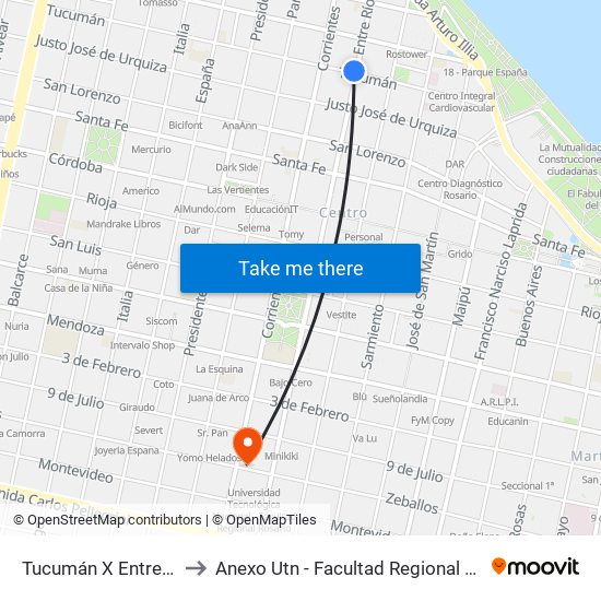 Tucumán X Entre Ríos to Anexo Utn - Facultad Regional Rosario map