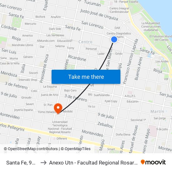 Santa Fe, 998 to Anexo Utn - Facultad Regional Rosario map
