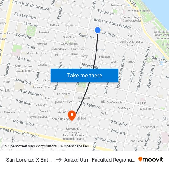 San Lorenzo X Entre Ríos to Anexo Utn - Facultad Regional Rosario map