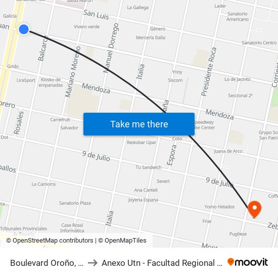 Boulevard Oroño, 1093 to Anexo Utn - Facultad Regional Rosario map
