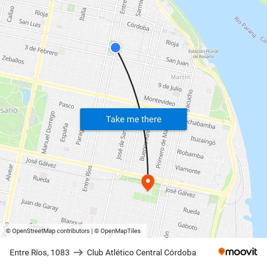 Entre Ríos, 1083 to Club Atlético Central Córdoba map