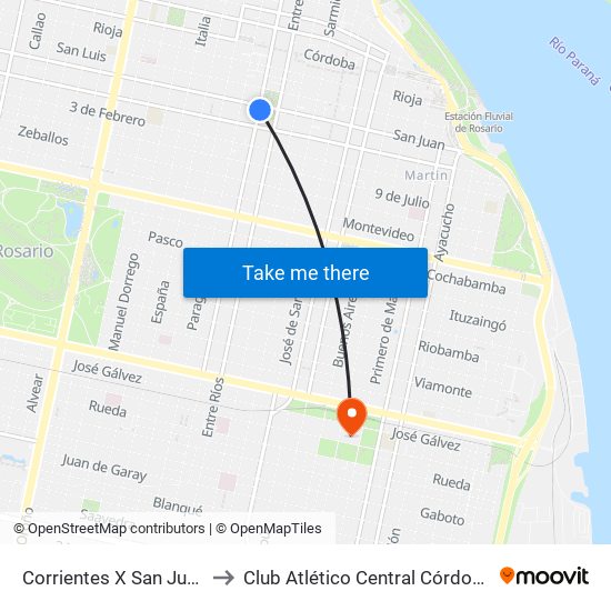 Corrientes X San Juan to Club Atlético Central Córdoba map