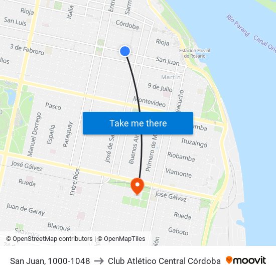 San Juan, 1000-1048 to Club Atlético Central Córdoba map