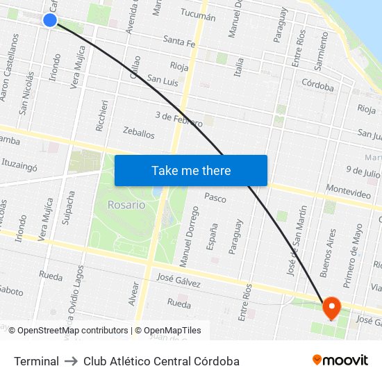 Terminal to Club Atlético Central Córdoba map