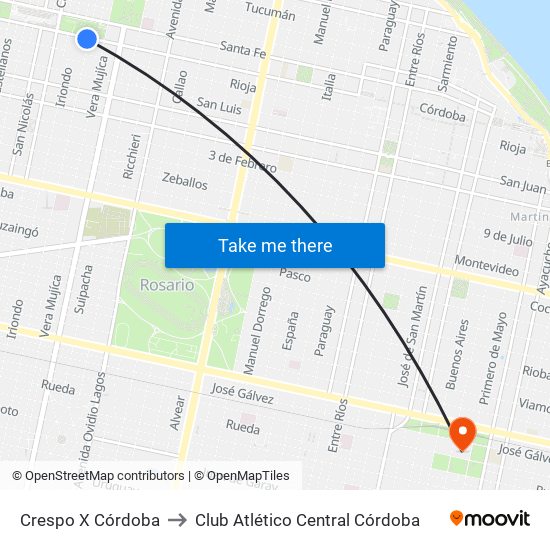 Crespo X Córdoba to Club Atlético Central Córdoba map