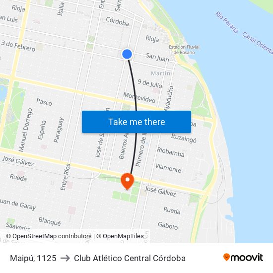 Maipú, 1125 to Club Atlético Central Córdoba map
