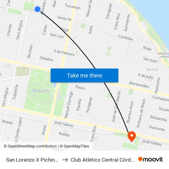 San Lorenzo X Pichincha to Club Atlético Central Córdoba map