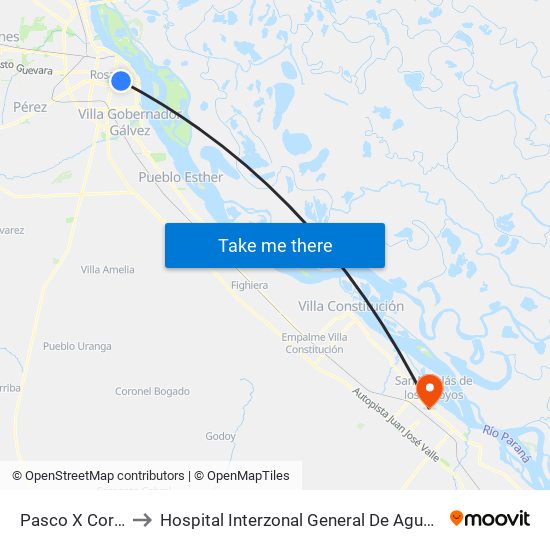 Pasco X Corrientes to Hospital Interzonal General De Agudos ""San Felipe"" map
