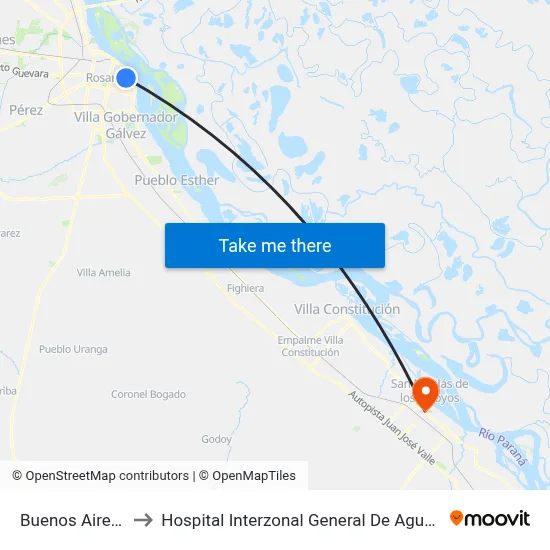 Buenos Aires, 1215 to Hospital Interzonal General De Agudos "San Felipe" map