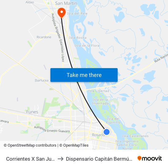 Corrientes X San Juan to Dispensario Capitán Bermúdez map