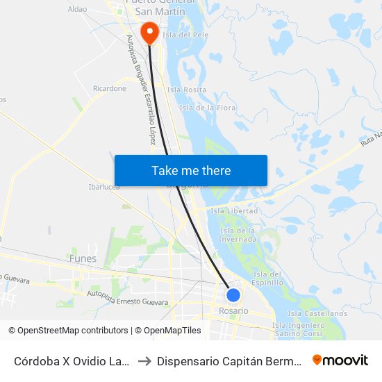 Córdoba X Ovidio Lagos to Dispensario Capitán Bermúdez map