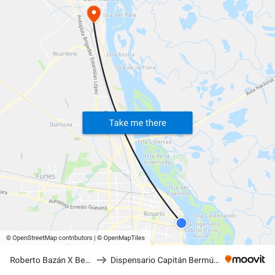 Roberto Bazán X Beruti to Dispensario Capitán Bermúdez map