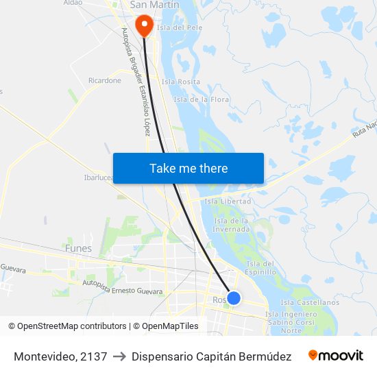 Montevideo, 2137 to Dispensario Capitán Bermúdez map