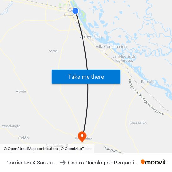 Corrientes X San Juan to Centro Oncológico Pergamino map
