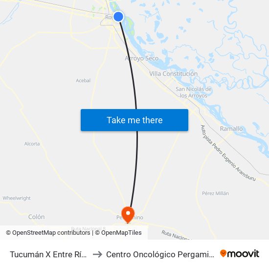 Tucumán X Entre Ríos to Centro Oncológico Pergamino map