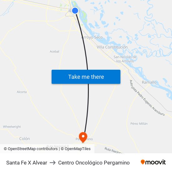 Santa Fe X Alvear to Centro Oncológico Pergamino map