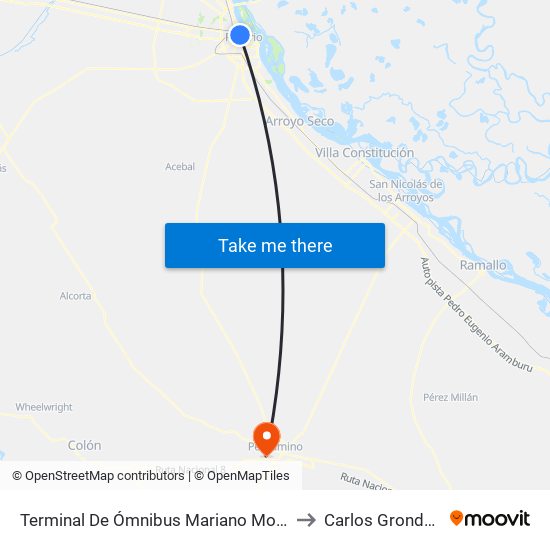 Terminal De Ómnibus Mariano Moreno to Carlos Grondona map