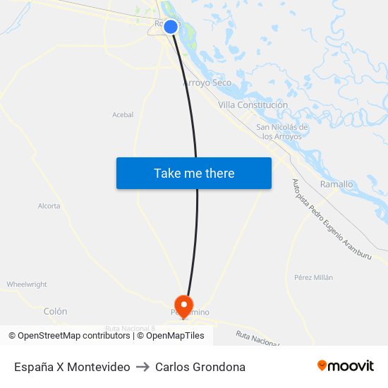 España X Montevideo to Carlos Grondona map