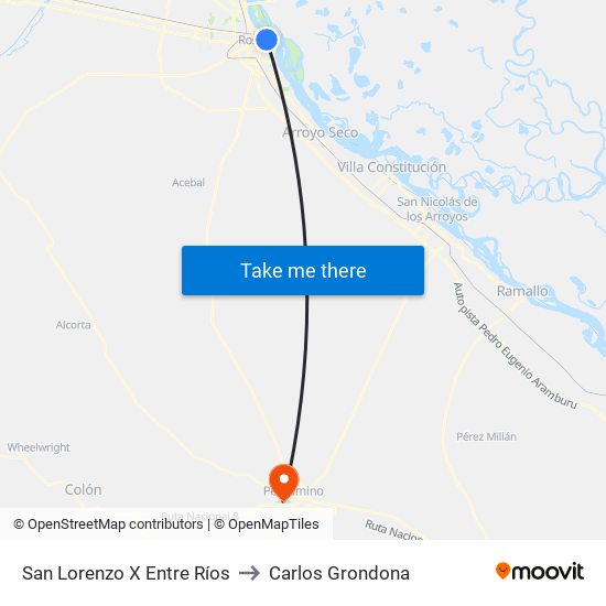 San Lorenzo X Entre Ríos to Carlos Grondona map