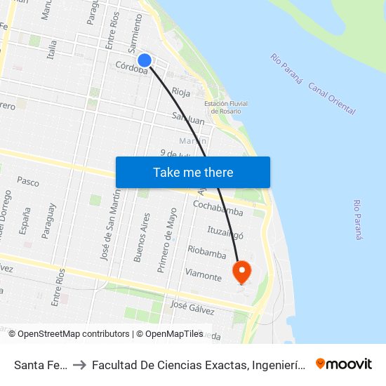 Santa Fe, 998 to Facultad De Ciencias Exactas, Ingeniería Y Agrimensura map
