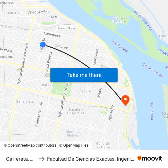 Cafferata, 704-798 to Facultad De Ciencias Exactas, Ingeniería Y Agrimensura map