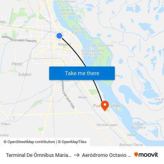 Terminal De Ómnibus Mariano Moreno to Aeródromo Octavio Alvarado map